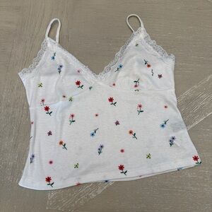 SHEIN White Camisole Top with Tomato Girl floral Design